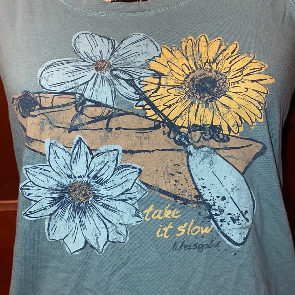 Life is Good “take it slow” teal tank top size small - Picture 2 of 5